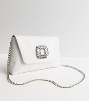 New Look White Faux Snake Diamante Gem Broach Chain Clutch Bag